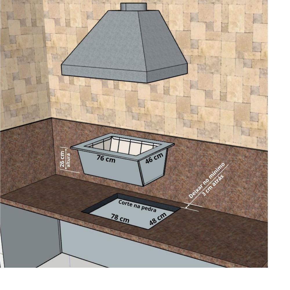 Kit Coifa Inox 1,0x60 Gourmet Grill Flutuante 60x40 + 1 Tubo