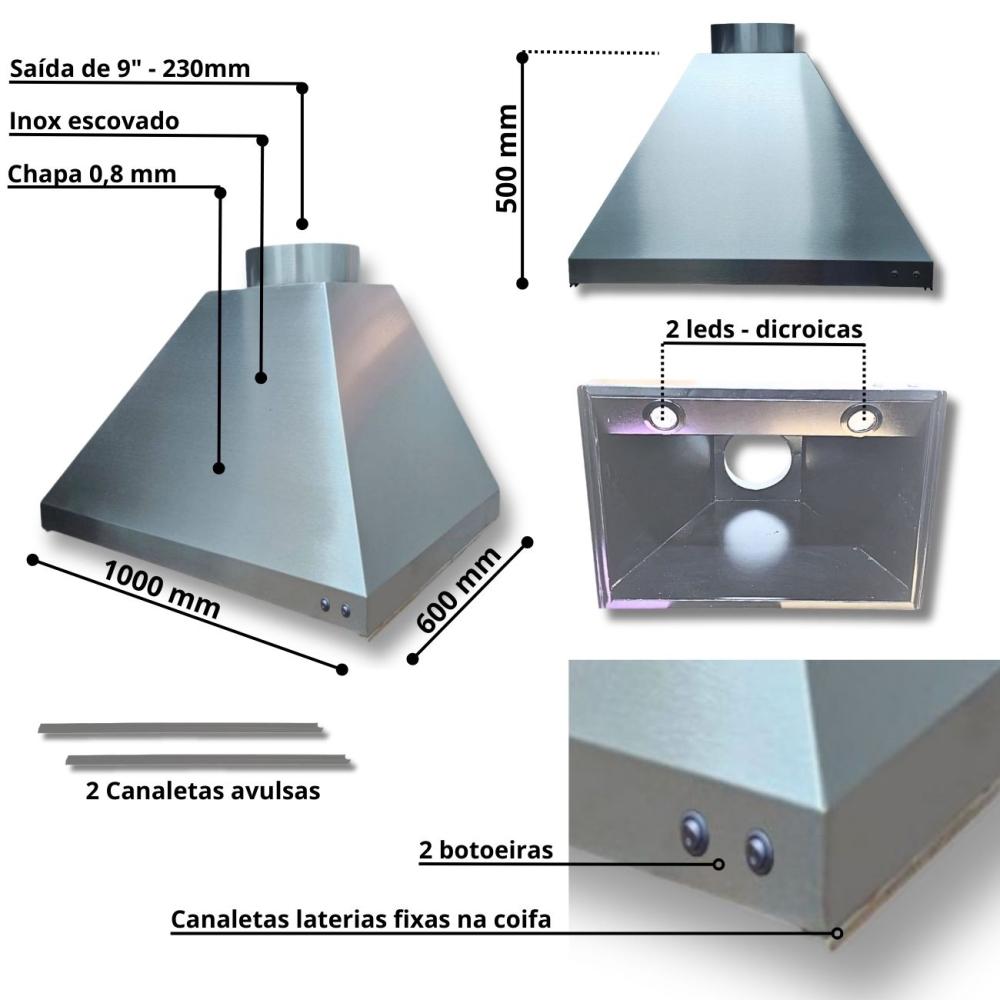 Kit Coifa Inox 1,0x60 Gourmet Grill Flutuante 60x40 + 1 Tubo