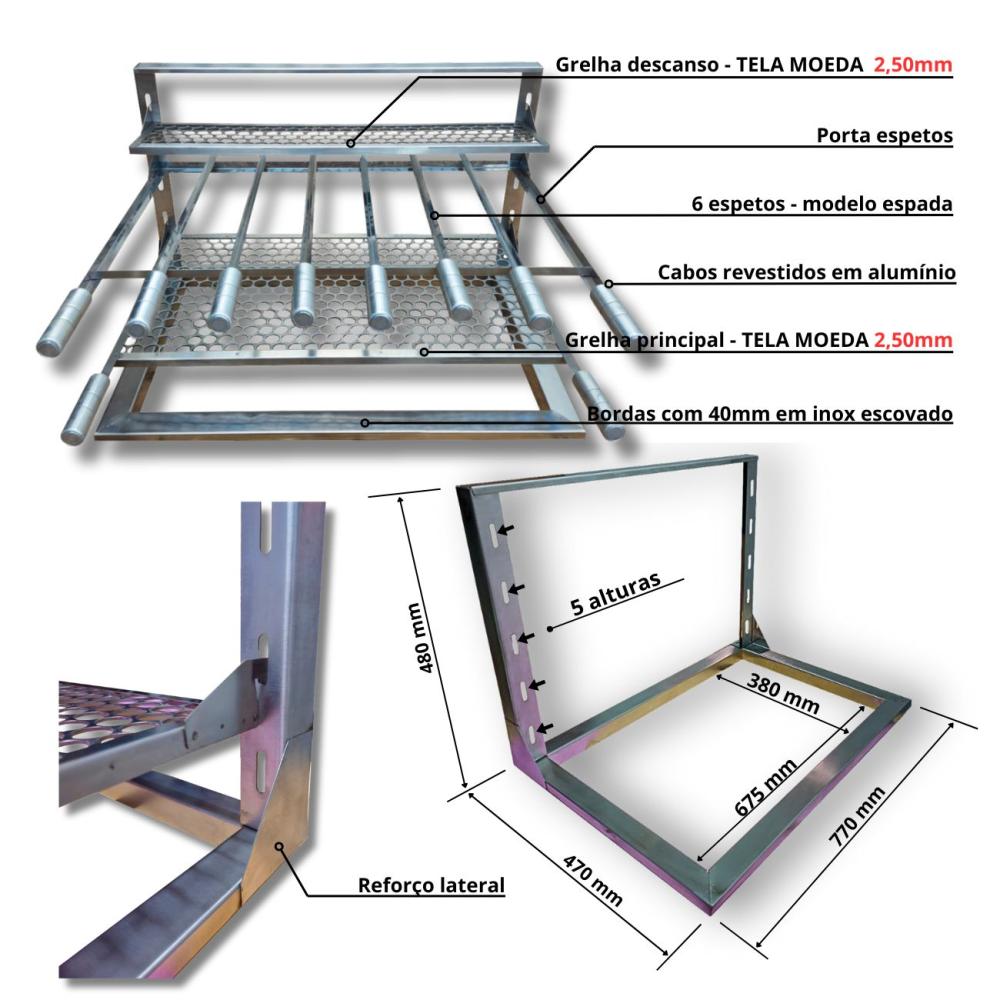 Kit Coifa Inox 1,0x60 Gourmet Grill Flutuante 60x40 + 1 Tubo