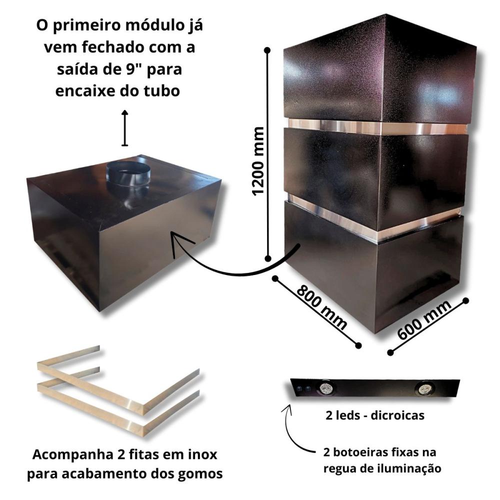 Kit Coifa Box Gomada Gourmet 80x60 + Braseiro 50x40 + Grill