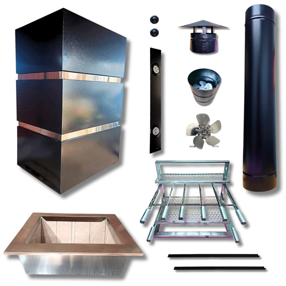 Kit Coifa Box Gomada Gourmet 80x60 + Braseiro 50x40 + Grill