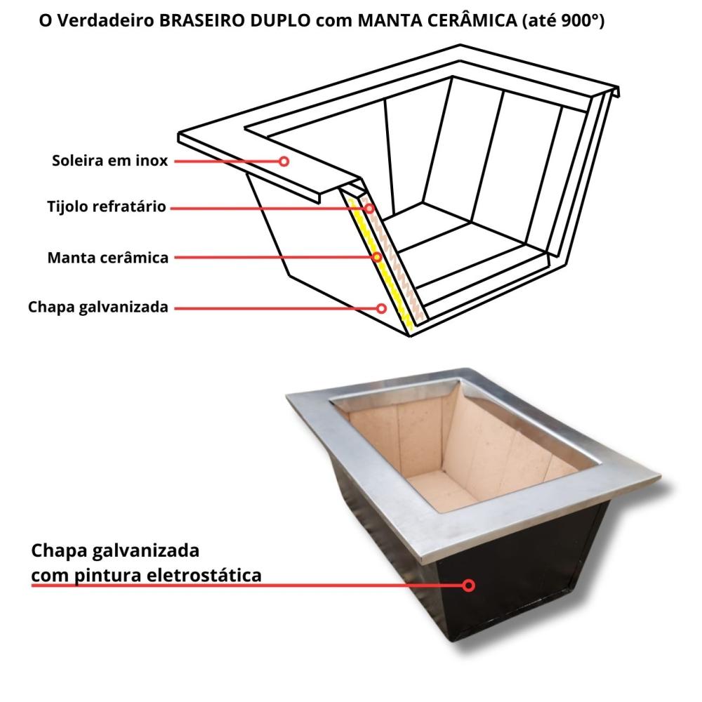 Kit Coifa Box Gomada INOX Gourmet 80x60 + Braseiro 50x40 + Grill