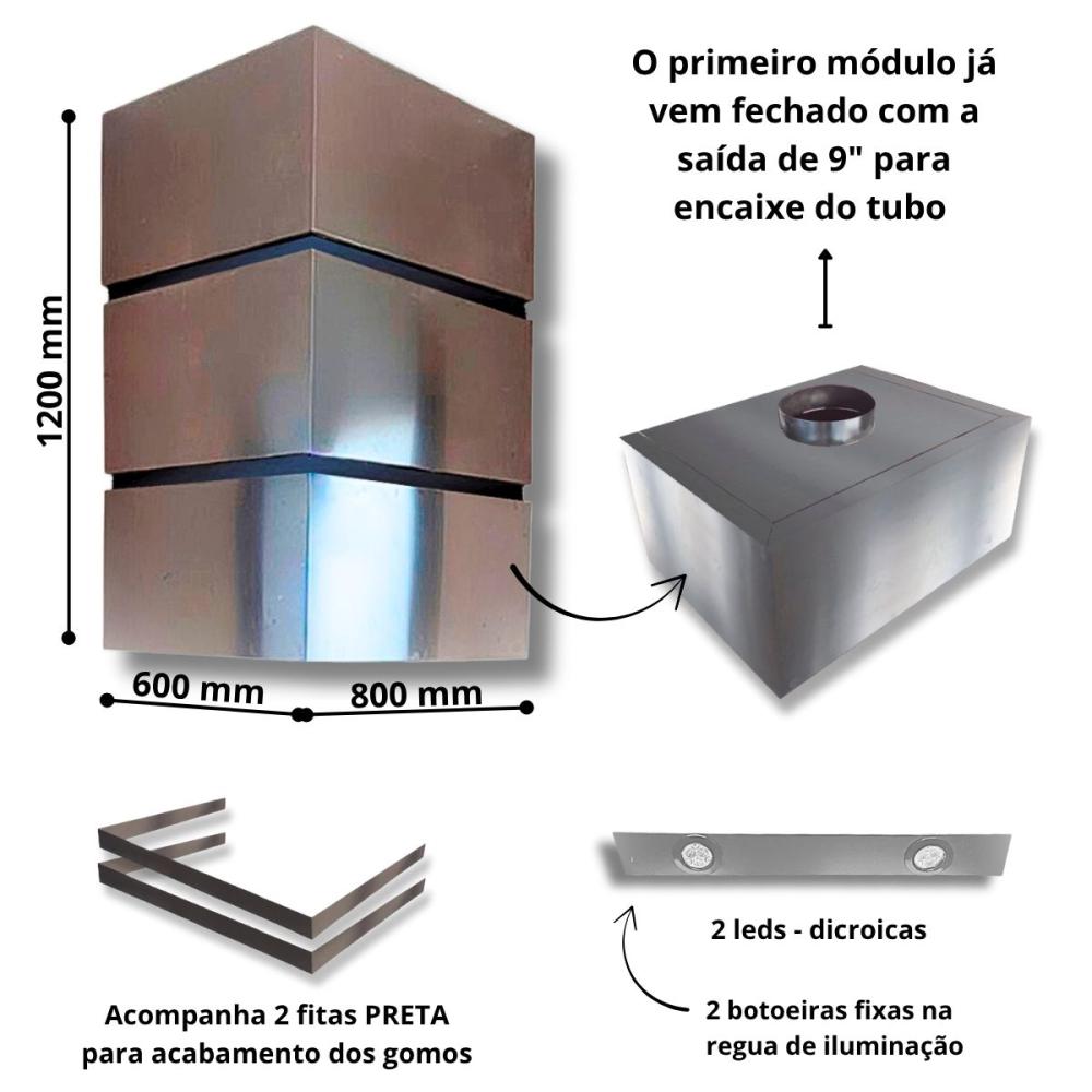 Kit Coifa Box Gomada INOX Gourmet 80x60 + Braseiro 50x40 + Grill