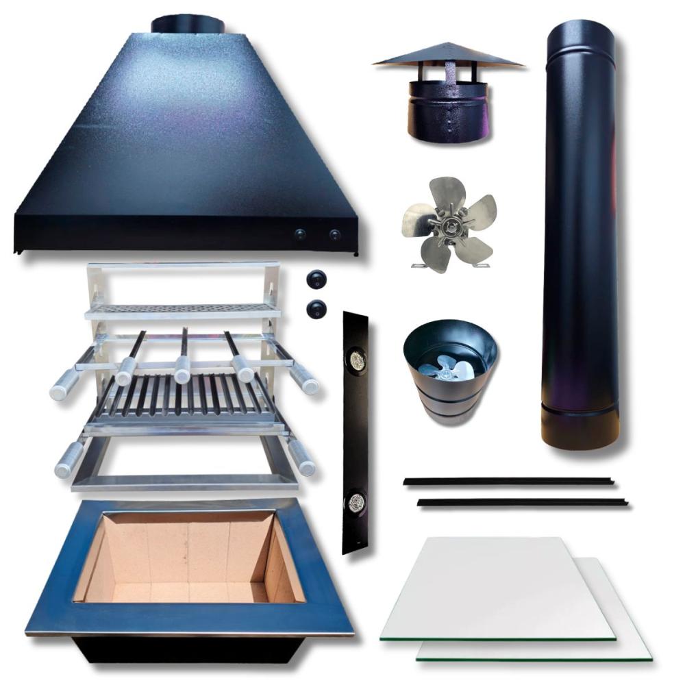 Kit Churrasqueira Braseiro 45x30 com Grelha Argentina Inox Coifa 70x50