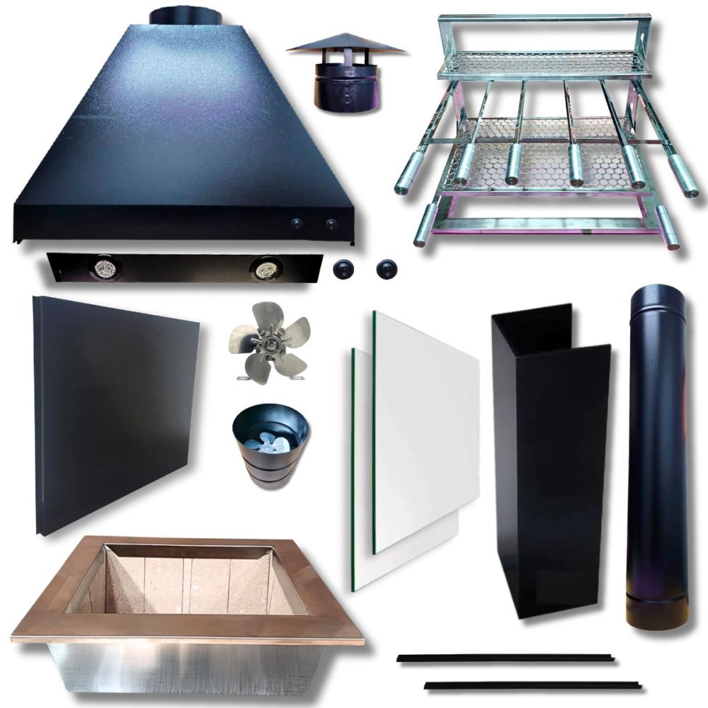 Kit Churrasqueira Gourmet Coifa 80x60 Braseiro 50x40 Capa + Painel