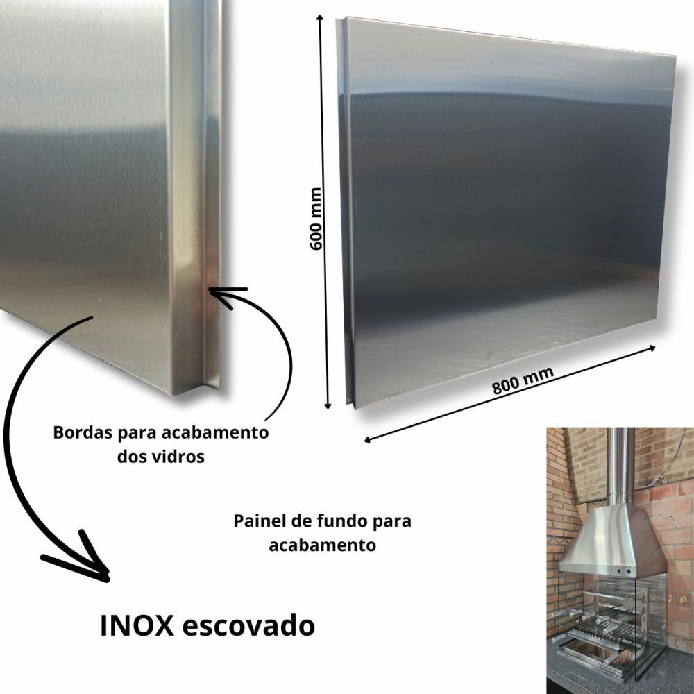 Kit Churrasqueira Inox Coifa 80x60 Braseiro 50x40 Capa + Painel