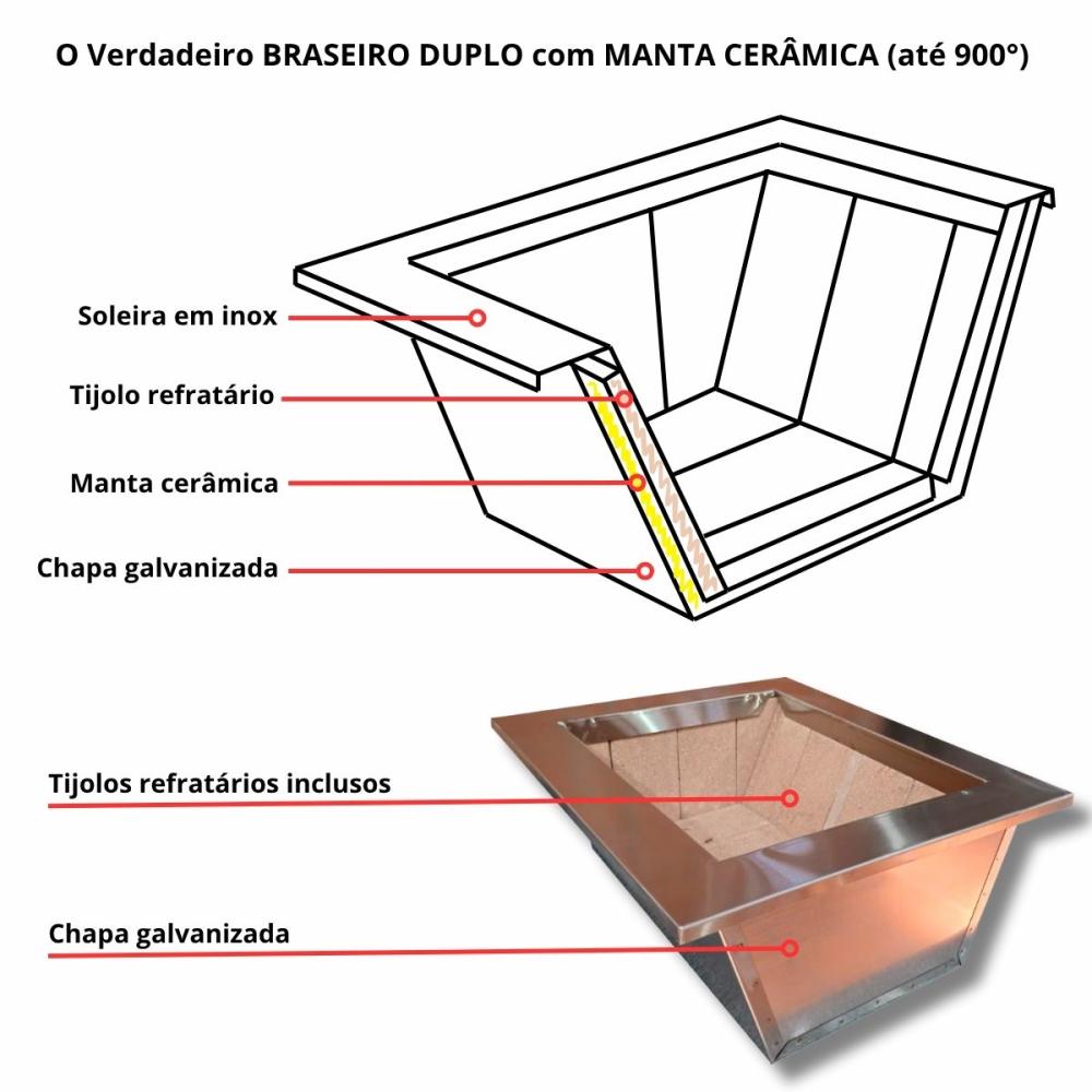 Kit Churrasqueira Inox Coifa 80x60 Braseiro 50x40 Capa + Painel