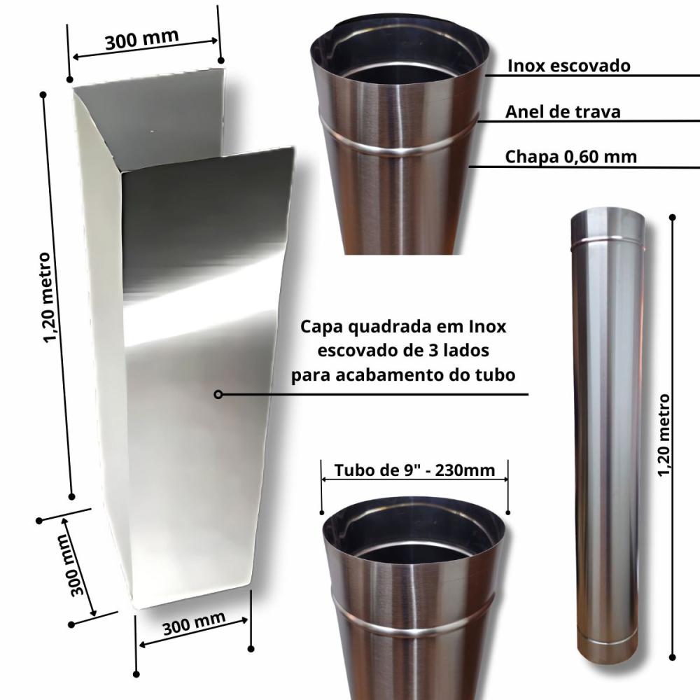 Kit Churrasqueira Inox Coifa 80x60 Braseiro 50x40 Capa + Painel