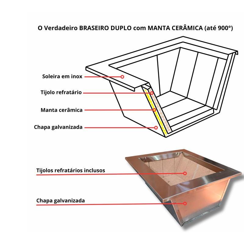 Braseiro Refratário cônico 50cmx40cm de Embutir para Churrasqueira Gourmet