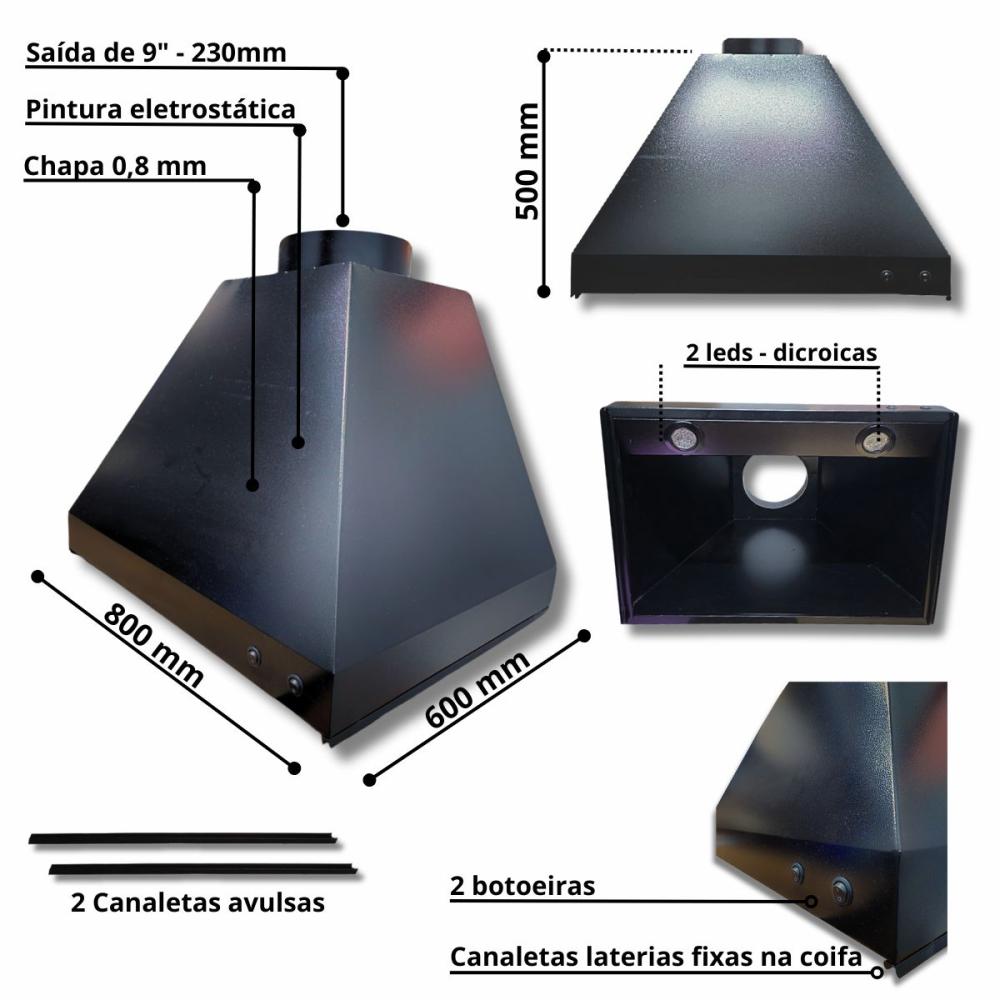 Kit Churrasqueira Coifa 80x60 Gourmet Grill Curvas Braseiro 50x40