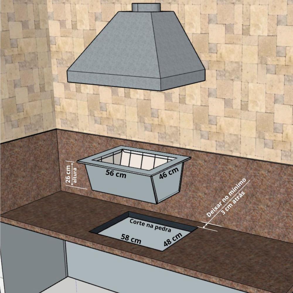 Kit Churrasqueira Gourmet Coifa 80x60 Braseiro 50x40 Grill