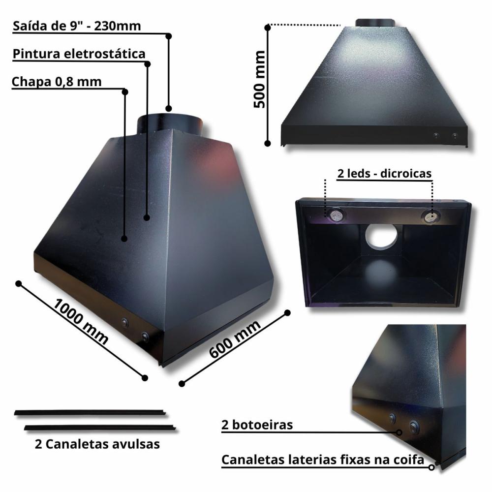 Kit Coifa 1,0x0,60 Gourmet Grill Flutuante 70x40 Inox 1 Tubo