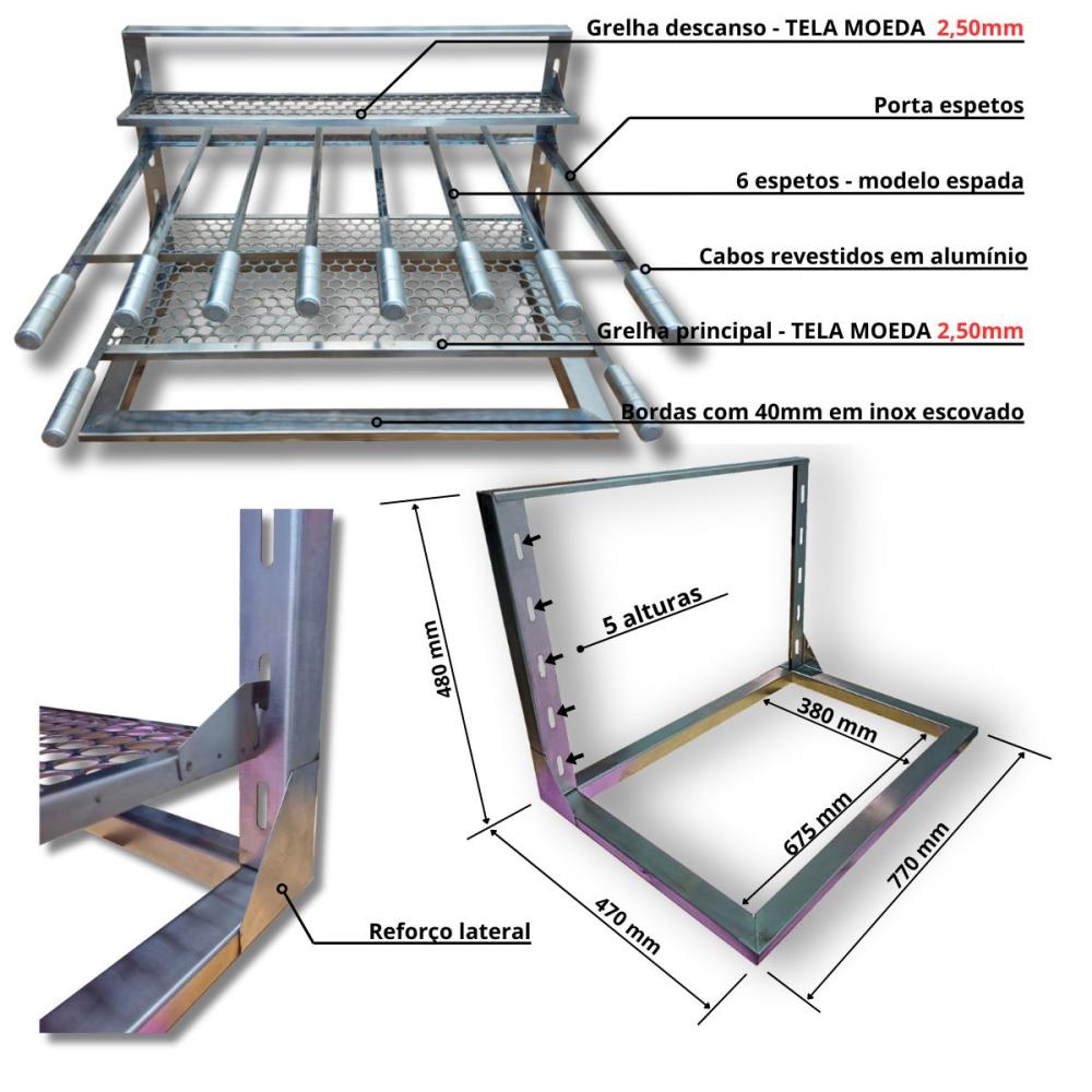 Kit Coifa 1,0x0,60 Gourmet Grill Flutuante 70x40 Inox 1 Tubo