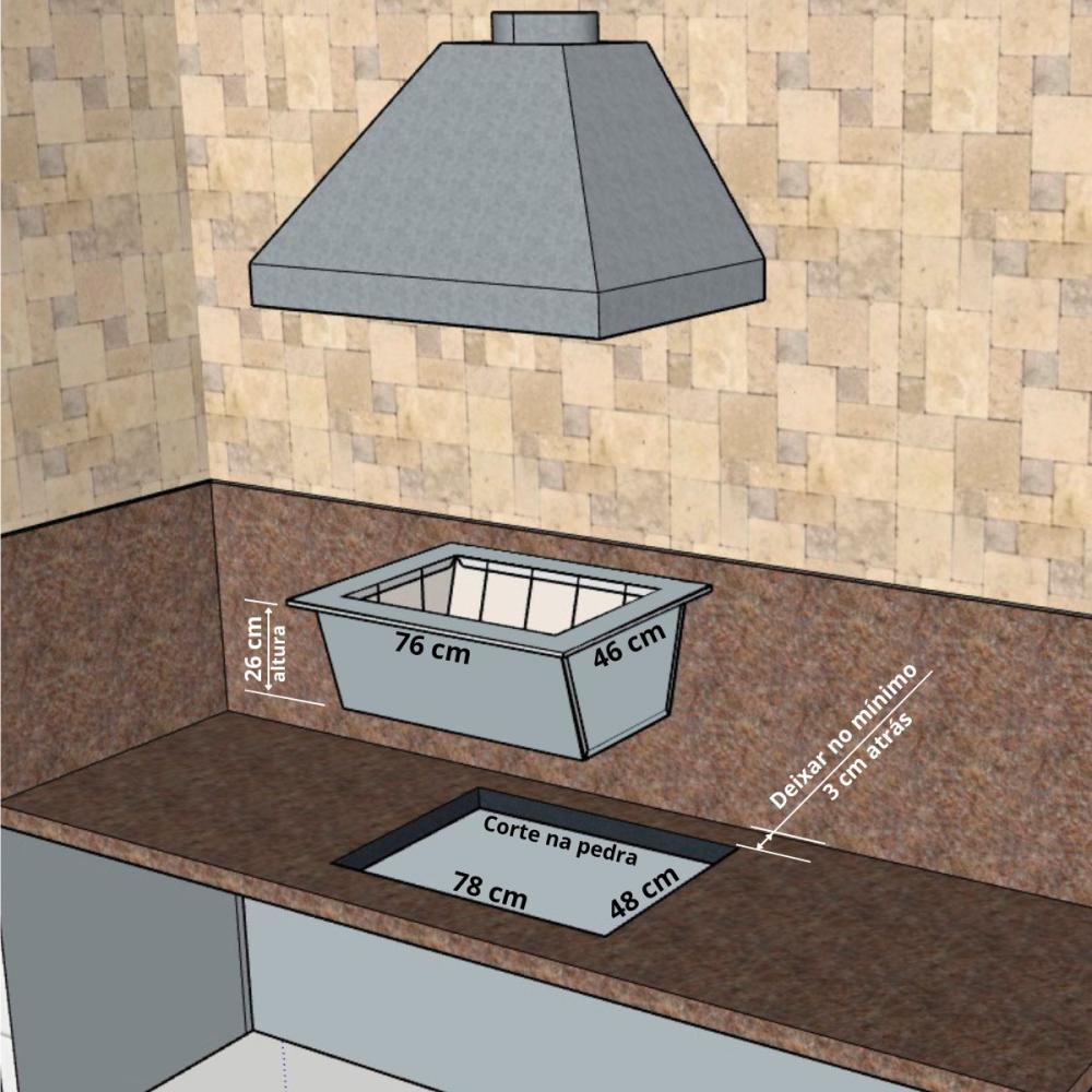 Kit Coifa 1,0x0,60 Gourmet Grill Flutuante 70x40 Inox 1 Tubo