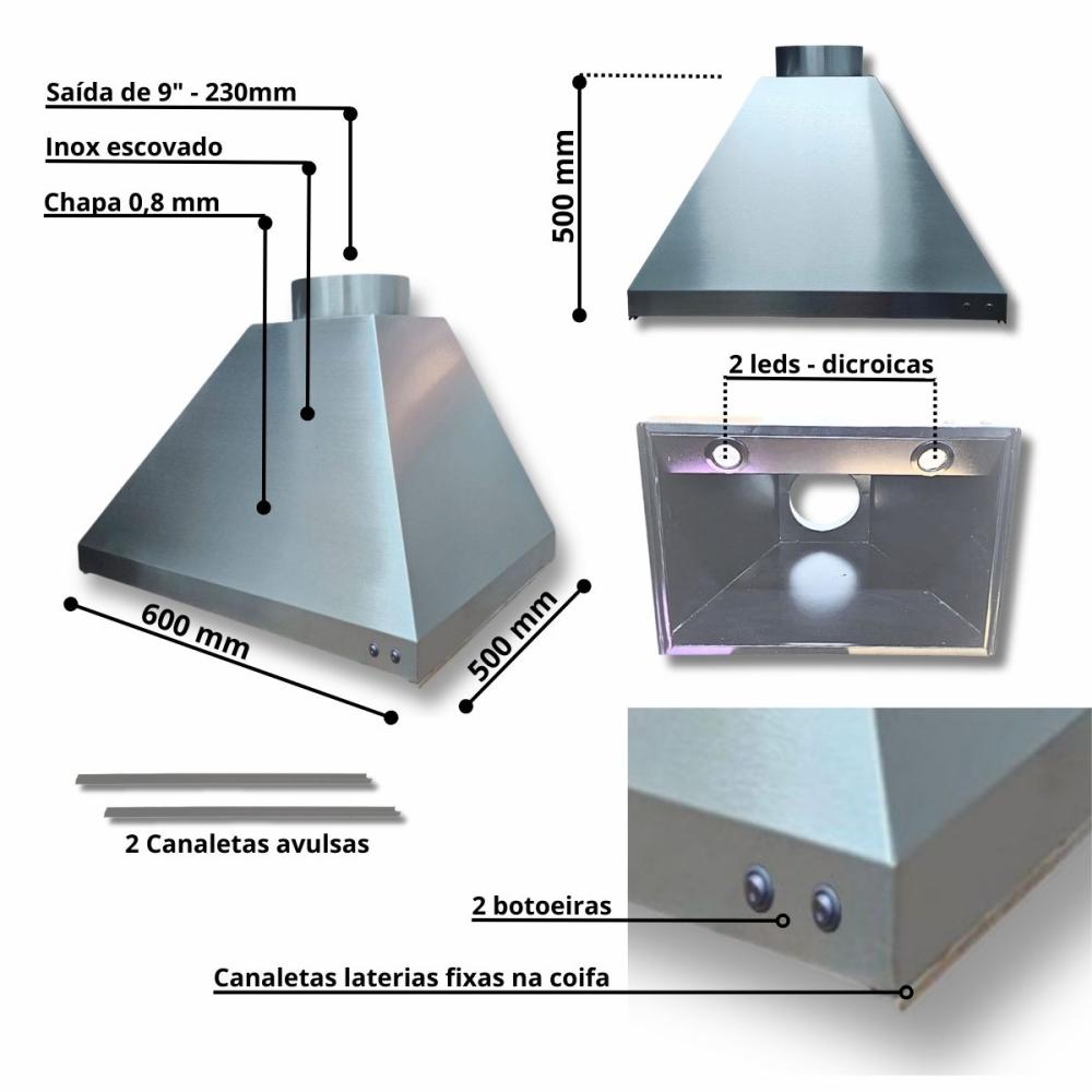 Churrasqueira Inox coifa 60x50 Gourmet Grill Espetos Braseiro 35x30
