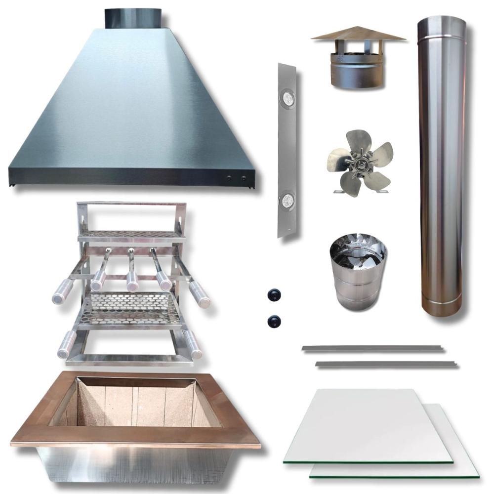 Churrasqueira Inox coifa 60x50 Gourmet Grill Espetos Braseiro 35x30