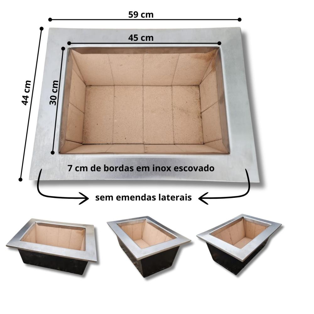 Kit Churrasqueira Braseiro 45x30 com Grelha Argentina Coifa Inox 70x50